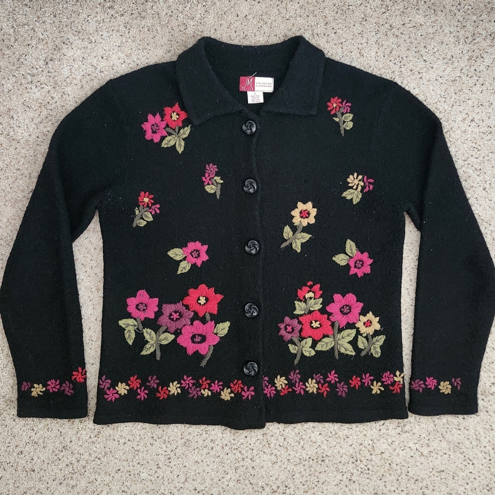 Collection By Jennifer Moore Wool Floral Cardigan